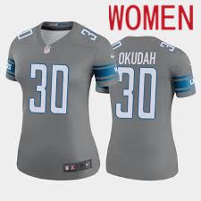 Women Detroit Lions #30 Jeff Okudah Nike Grey Team Player Game NFL Jersey